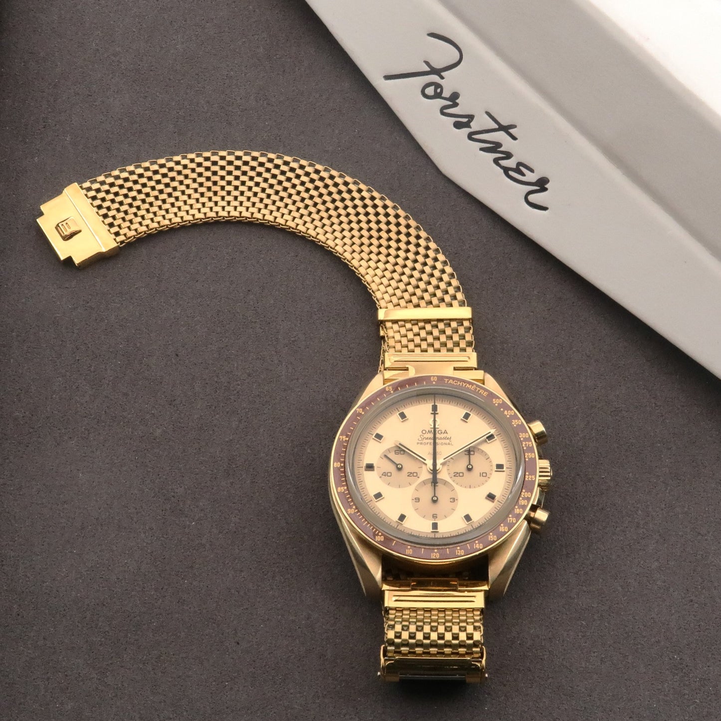 Gold Plated Wide Version Forstner Komfit "JB" Mesh Watch Bracelet