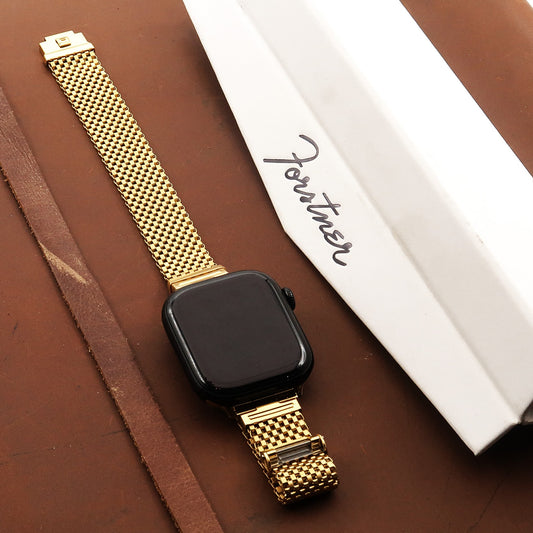 Gold Plated Forstner Komfit "JB" Mesh Watch Bracelet for Apple Watch